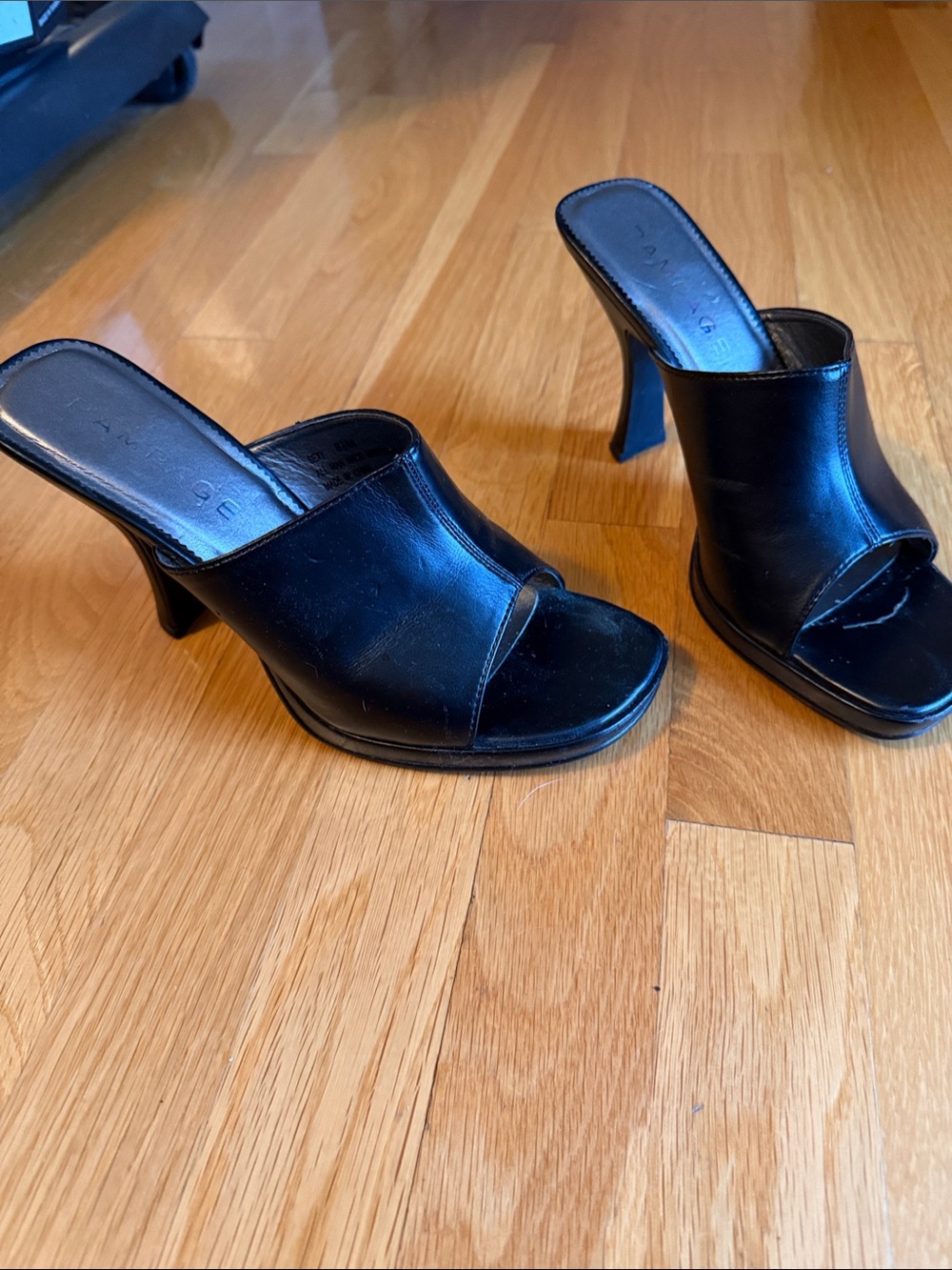 Rampage Black Open-Toe Mule Heels